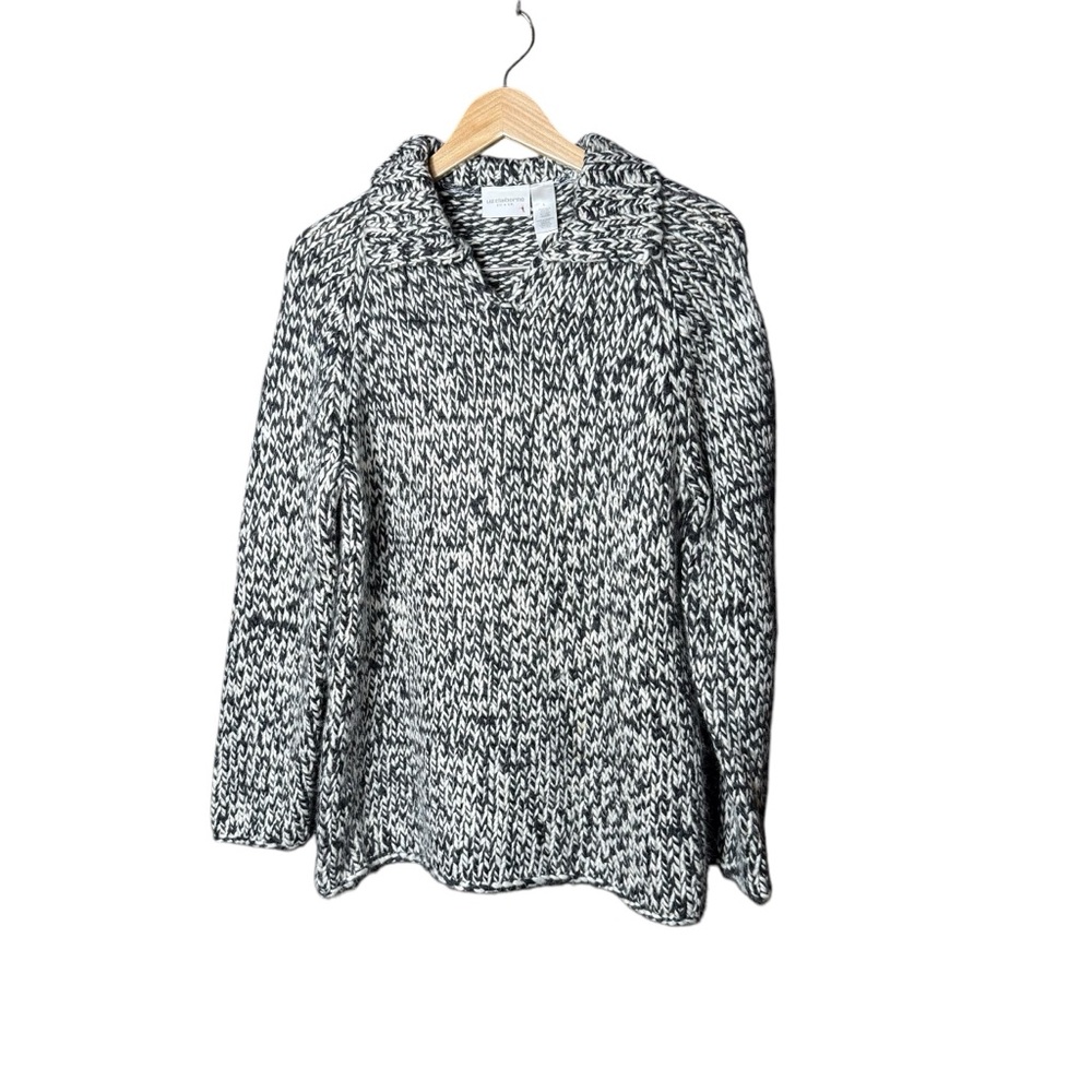 Liz Claiborne Sweater Chunky Knit L Cozy Wool‎ Blend Pullover Black/White